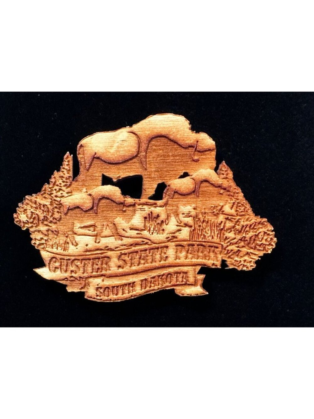 Custer State Park South Dakota Wooden Buffalo Magnet With Laser Engraved Design